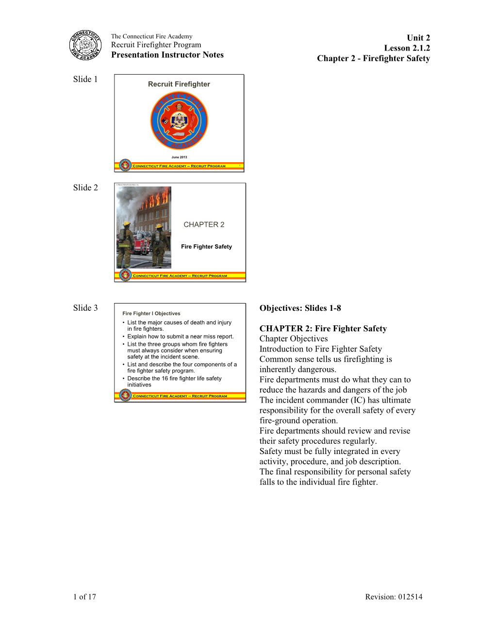 Firefighter Safety Presentation Instructor Notes Slide 1