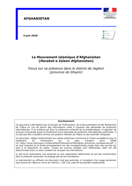 (Harakat-E Islami Afghanistan) Focus Sur Sa Présence Dans Le District De