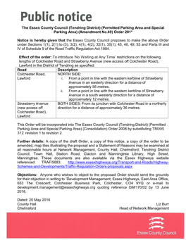 Tendring District) (Permitted Parking Area and Special Parking Area) (Amendment No.49) Order 201*