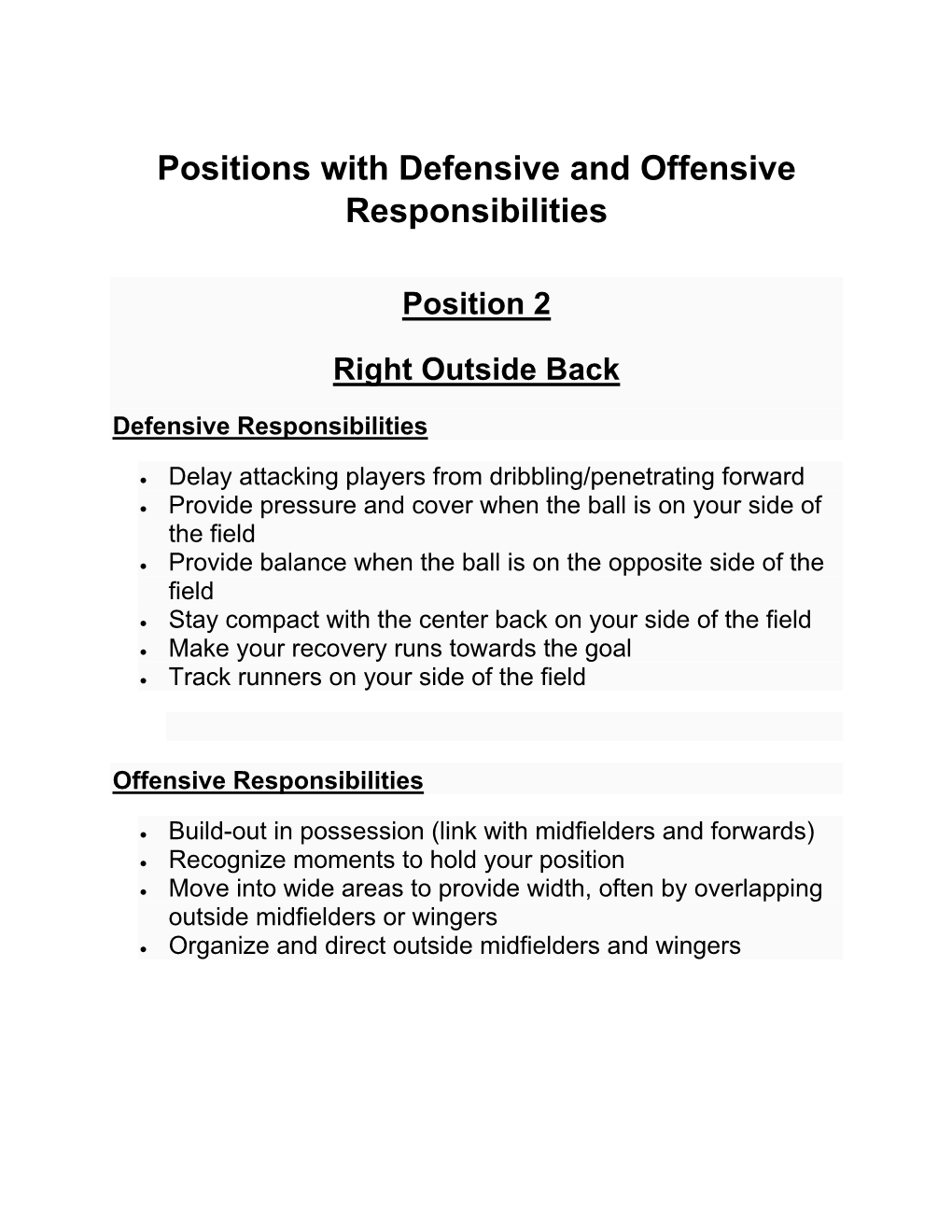 Positions with Defensive and Offensive Responsibilities