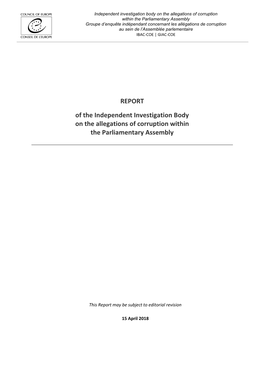 REPORT of the Independent Investigation Body on the Allegations of Corruption Within the Parliamentary Assembly