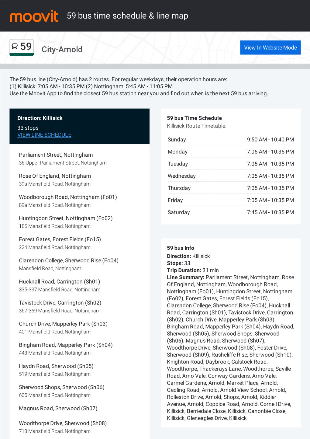 59 Bus Time Schedule & Line Route