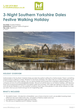 3-Night Southern Yorkshire Dales Festive Walking Holiday