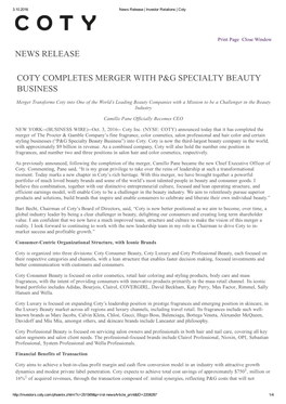 News Release Coty Completes Merger with P&G Specialty
