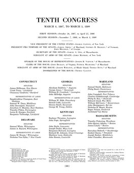 Tenth Congress March 4, 1807, to March 3, 1809