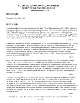 Child Seats: Equipment: Safety Defect/Noncompliance