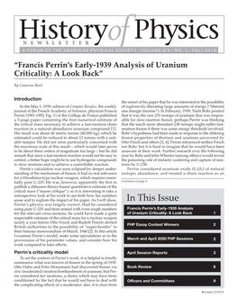 History of Physics (FHP) 2019 Fall Newsletter, Vol. XIV. No. 3