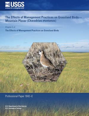The Effects of Management Practices on Grassland Birds—Mountain Plover (Charadrius Montanus)