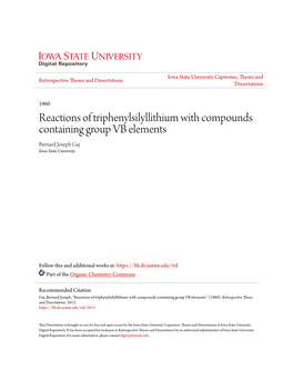 Reactions of Triphenylsilyllithium with Compounds Containing Group VB Elements Bernard Joseph Gaj Iowa State University
