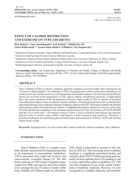 Effect of Calorie Restriction and Exercise on Type 2