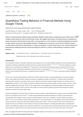 Quantifying Trading Behavior in Financial Markets Using Google Trends : Scientific Reports : Nature Publishing Group