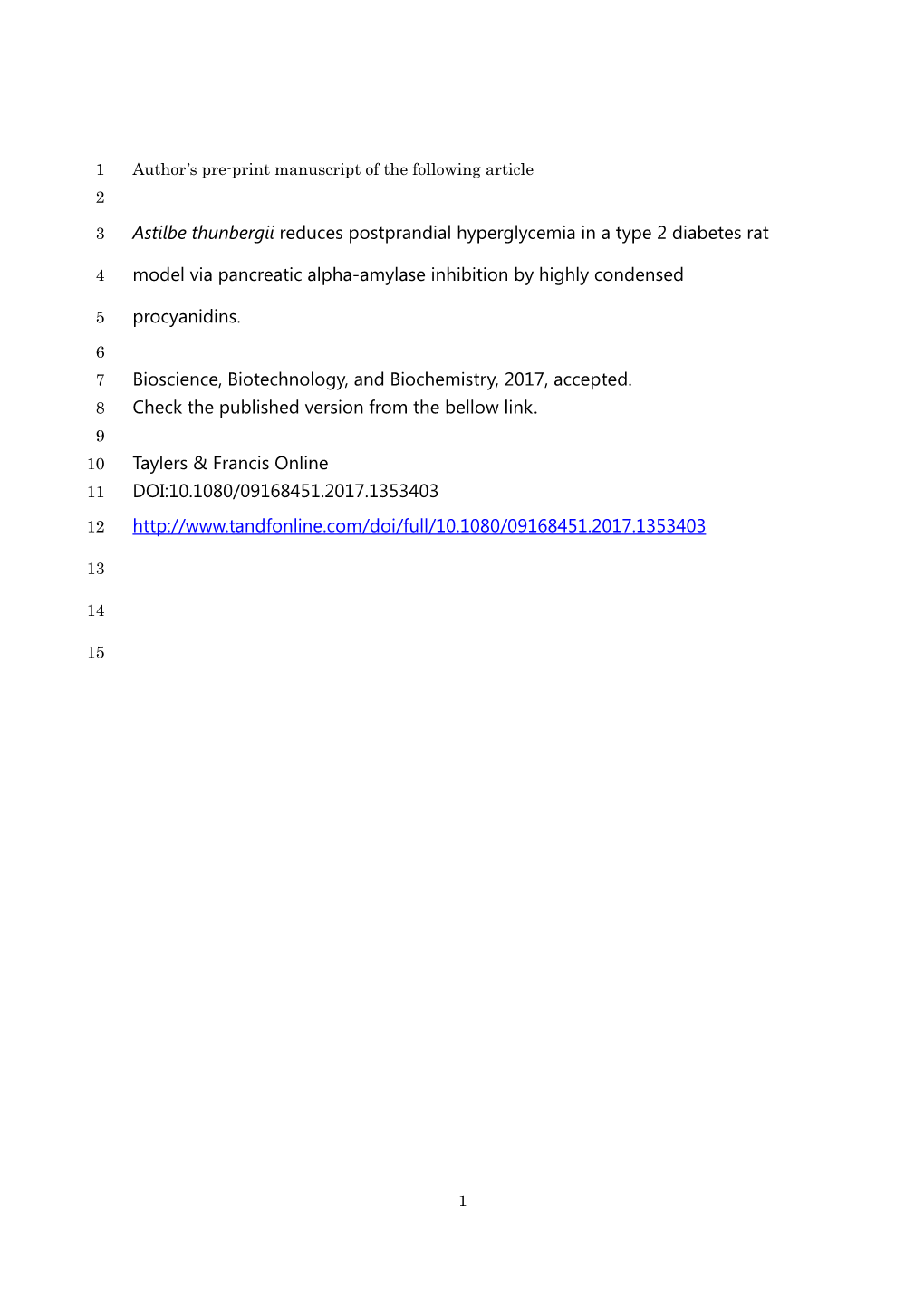 Astilbe Thunbergii Reduces Postprandial Hyperglycemia in a Type 2 Diabetes Rat