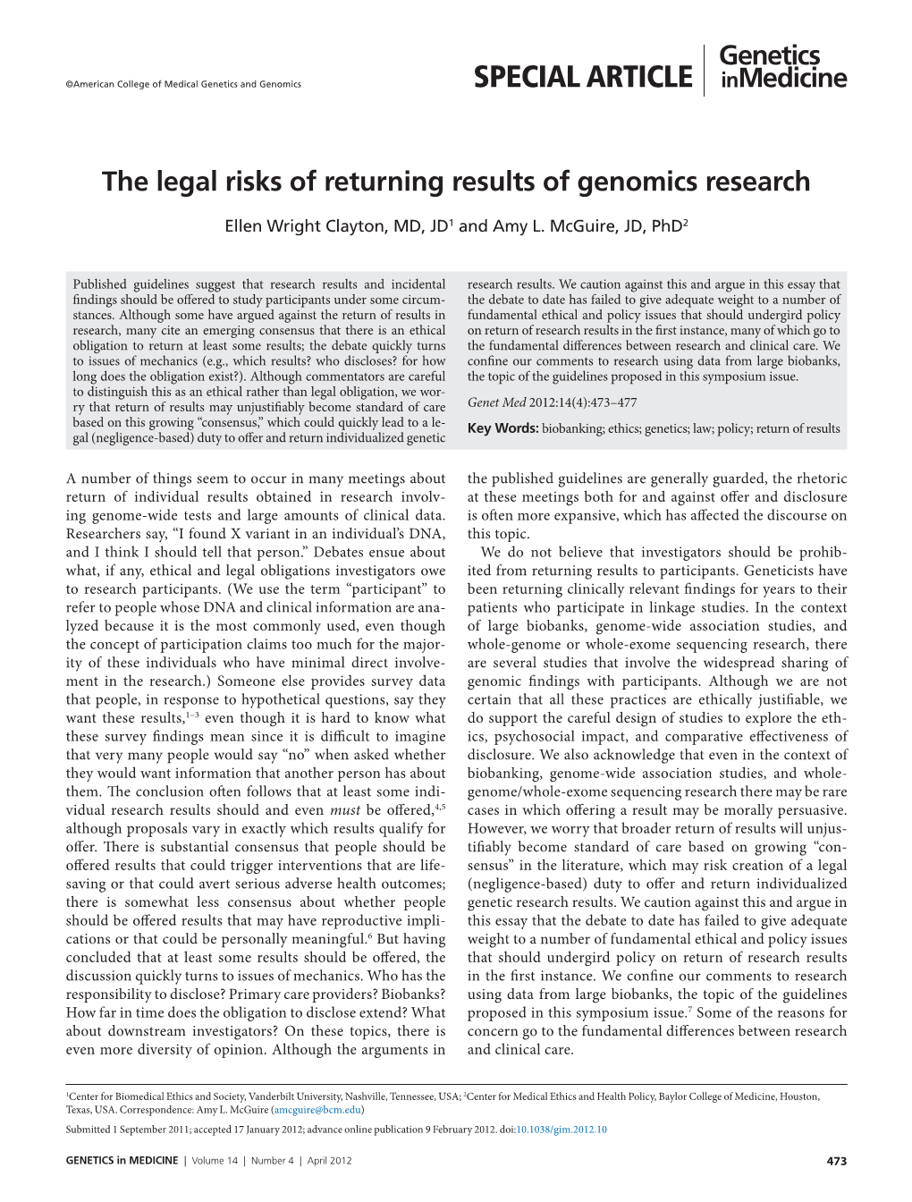 The Legal Risks of Returning Results of Genomics Research