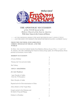 THE APOSTOLIC SUCCESSION of the FCGM Synod of the Hebrew Church of the East in America with Some Names in the Context of History