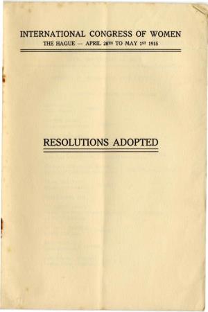 Resolutions Adopted