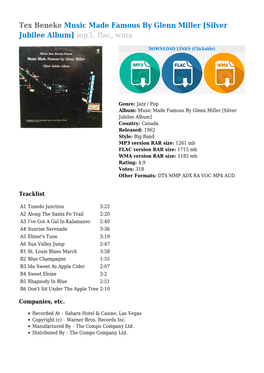 Tex Beneke Music Made Famous by Glenn Miller [Silver Jubilee Album] Mp3, Flac, Wma