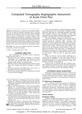 Computed Tomography Angiographic Assessment of Acute Chest Pain