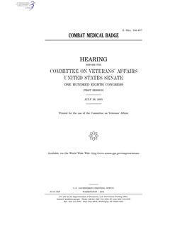 Combat Medical Badge Hearing Committee On