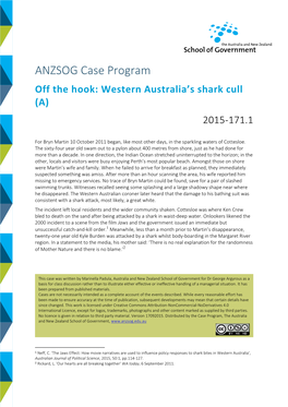 ANZSOG Case Program Off the Hook: Western Australia’S Shark Cull (A) 2015-171.1