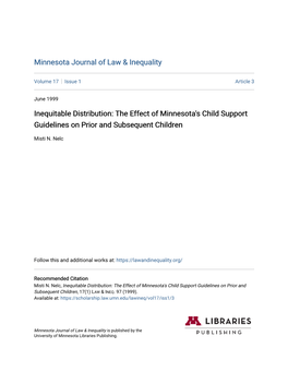 The Effect of Minnesota's Child Support Guidelines on Prior and Subsequent Children