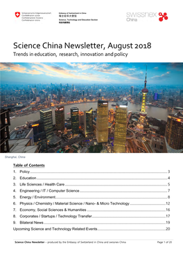 Science China Newsletter, August 2018 Trends in Education, Research, Innovation and Policy