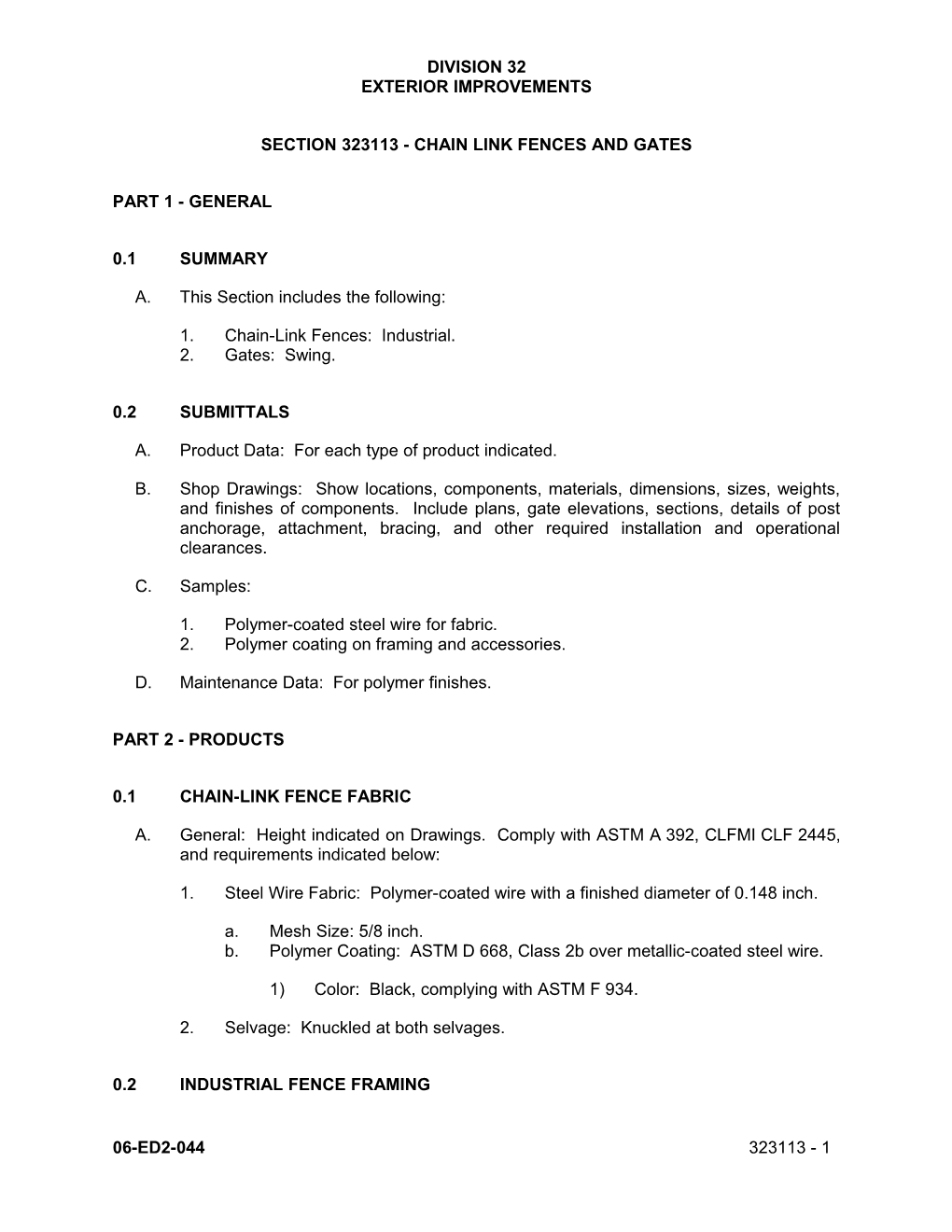 Section 323113 - Chain Link Fences and Gates s1