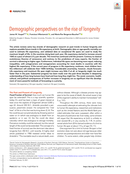 Demographic Perspectives on the Rise of Longevity PERSPECTIVE James W