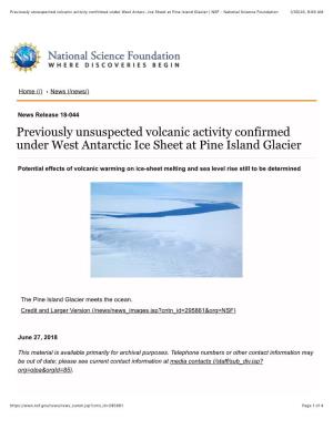 Previously Unsuspected Volcanic Activity Confirmed Under West Antarc…Ice Sheet at Pine Island Glacier | NSF - National Science Foundation 1/30/20, 9�08 AM