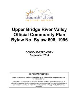 Upper Bridge River Valley Official Community Plan Bylaw No. Bylaw 608, 1996