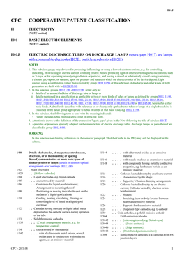 Spark-Gaps H01T; Arc Lamps with Consumable Electrodes H05B; Particle Accelerators H05H) NOTES 1