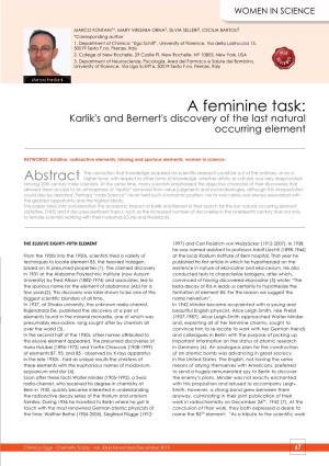 A Feminine Task: Karlik's and Bernert's Discovery of the Last Natural Occurring Element