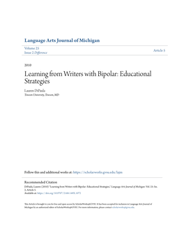 Learning from Writers with Bipolar: Educational Strategies Lauren Dipaula Towson University, Towson, MD