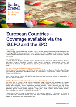 European Countries – Coverage Available Via the EUIPO and the EPO