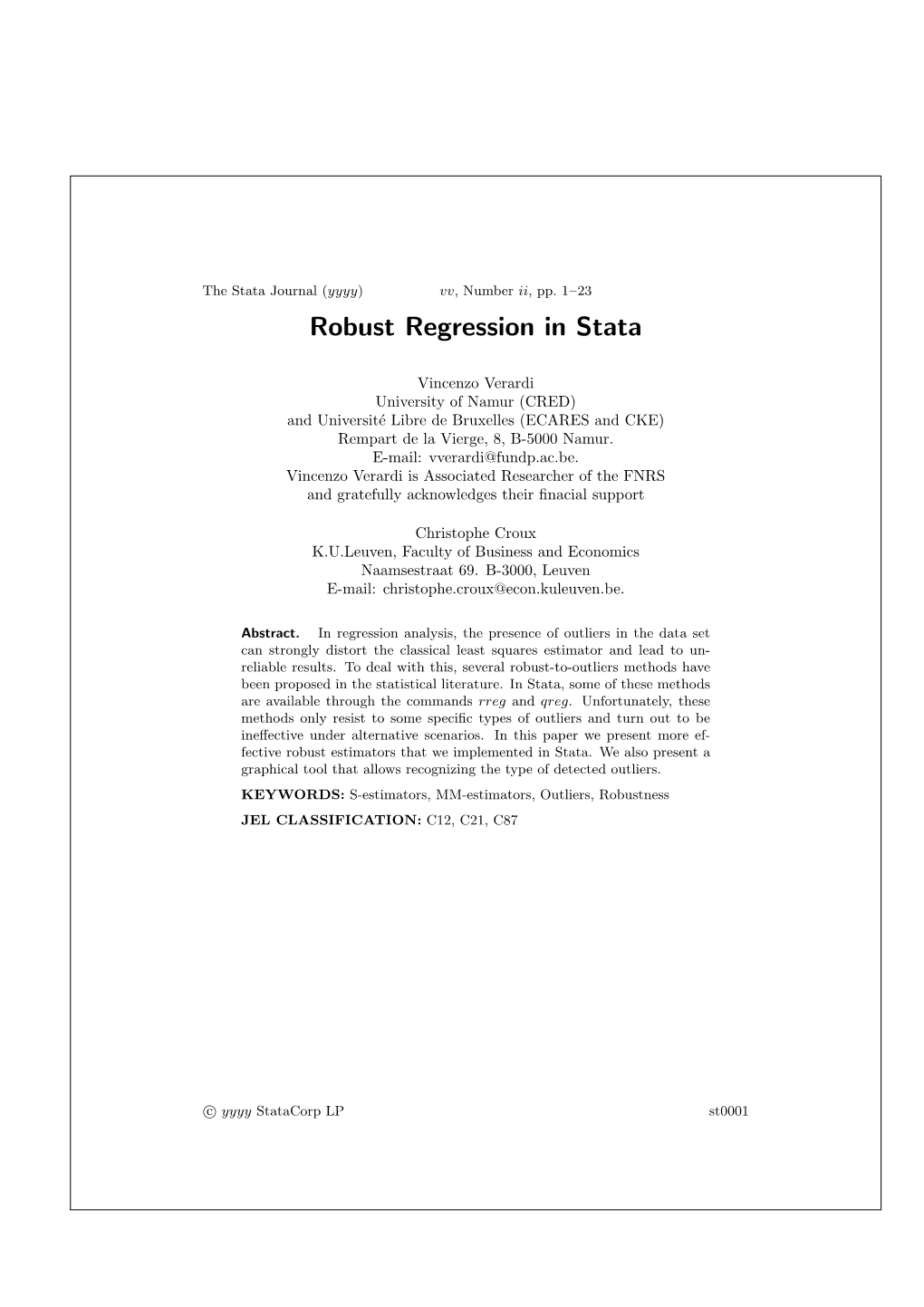 Robust Regression in Stata