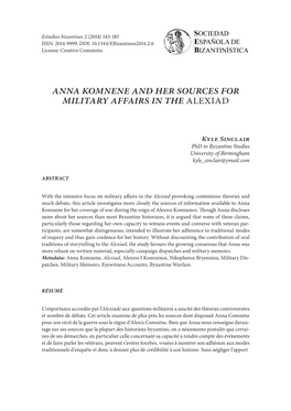 Anna Komnene and Her Sources for Military Affairs in the Alexiad