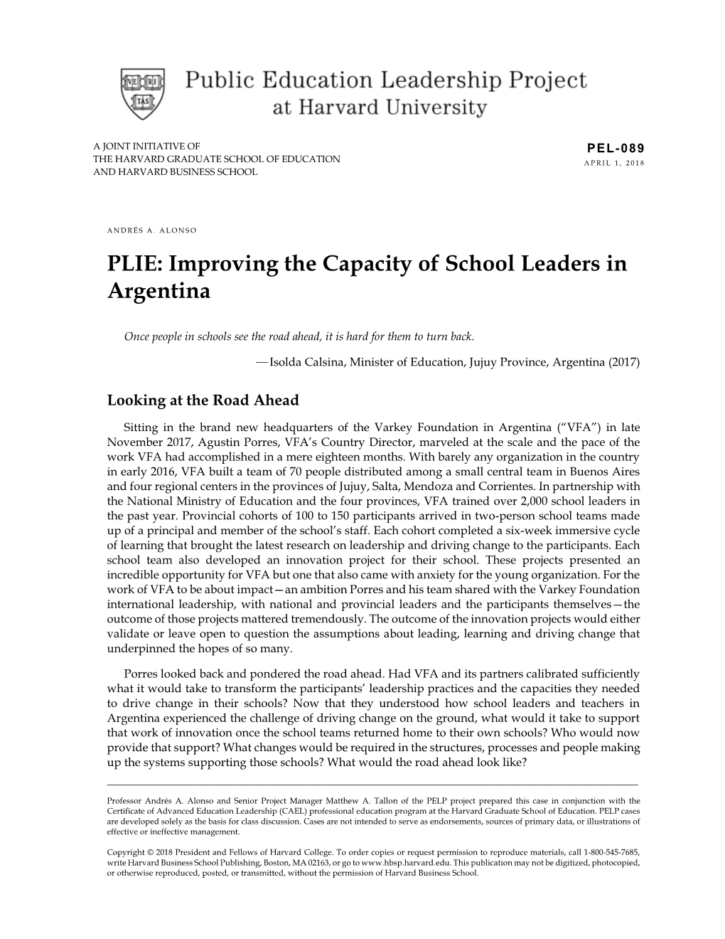 PLIE: Improving the Capacity of School Leaders in Argentina