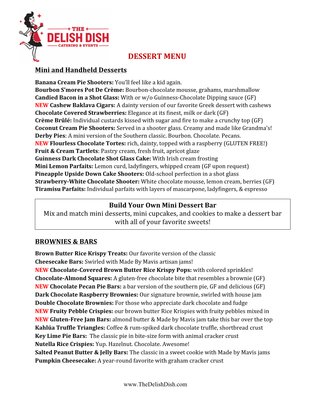 DESSERT MENU Mini and Handheld Desserts Banana Cream Pie Shooters: You’Ll Feel Like a Kid Again