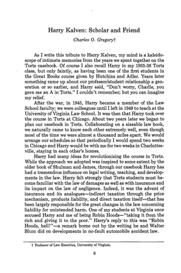 Harry Kalven: Scholar and Friend Charles 0
