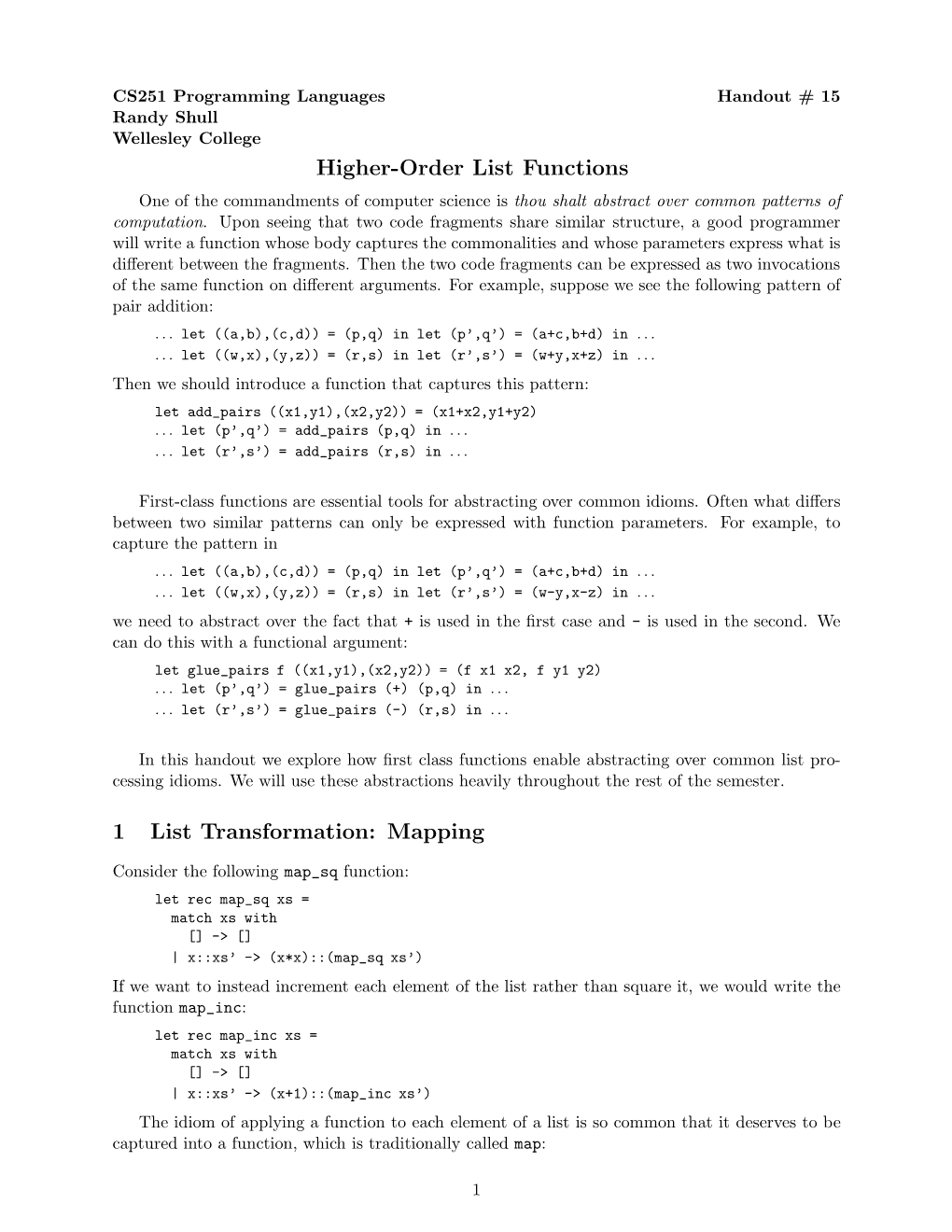 HigherOrder List Functions 1 List Transformation Mapping DocsLib