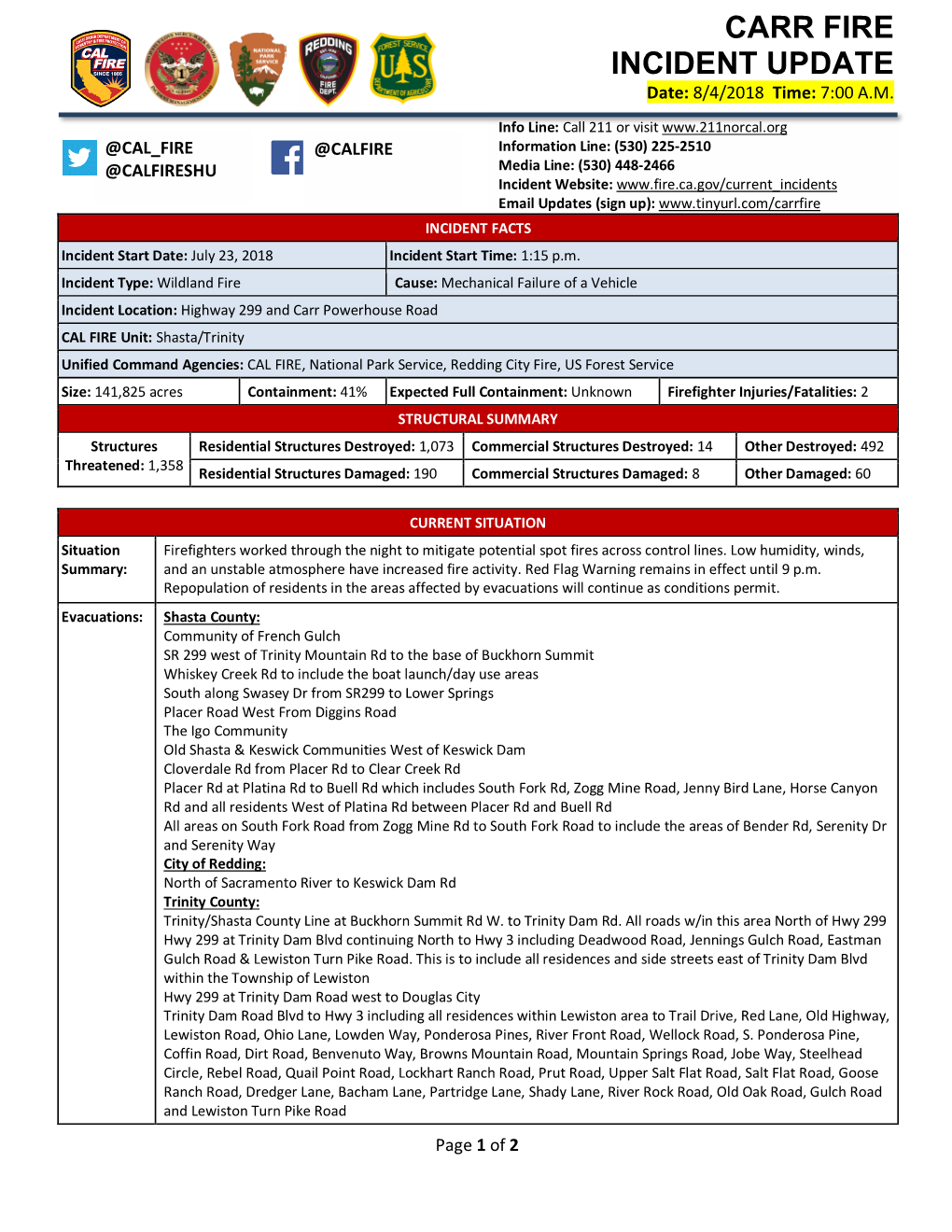 Carr Fire Incident Update