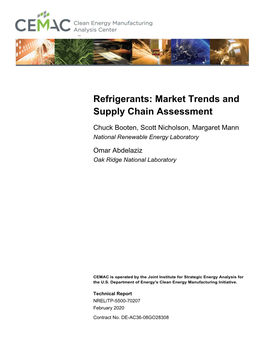 Refrigerants: Market Trends and Supply Chain Assessment
