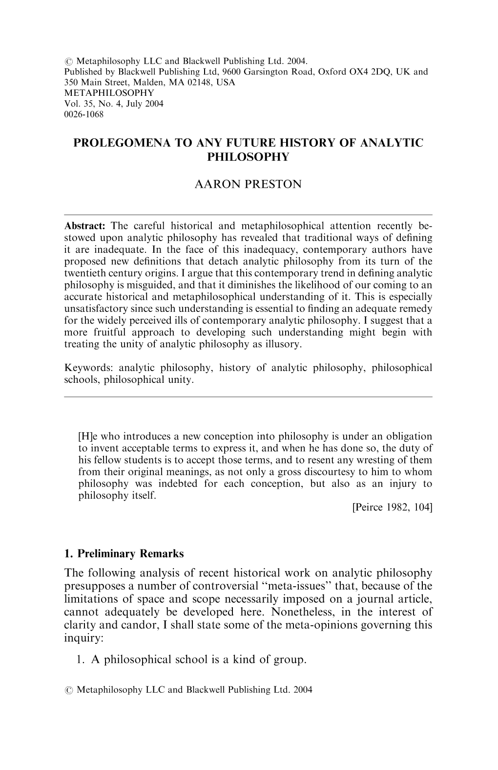 Prolegomena to Any Future History of Analytic Philosophy