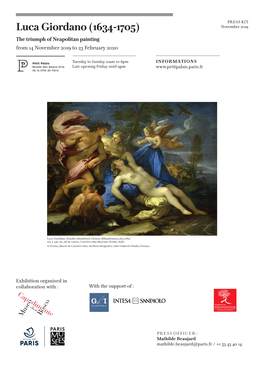 Luca Giordano (1634-1705) November 2019 the Triumph of Neapolitan Painting from 14 November 2019 to 23 February 2020