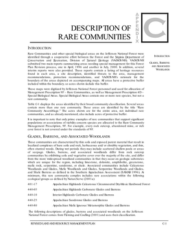 Appendix C Description of Rare Communities