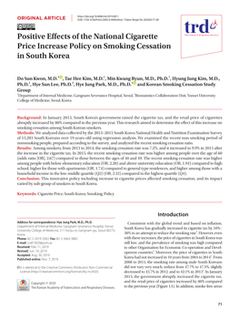 Positive Effects of the National Cigarette Price Increase Policy on Smoking Cessation in South Korea
