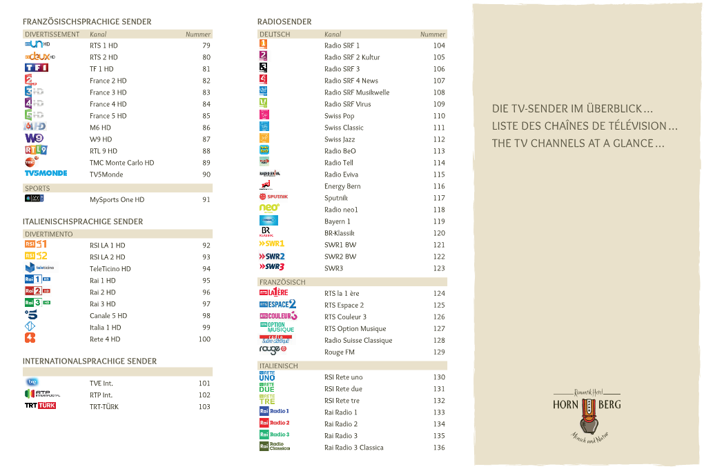 Die Tv-Sender Im Überblick … Liste Des Chaînes De