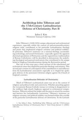 Archbishop John Tillotson and the 17Th-Century Latitudinarian Defense of Christianity, Part II