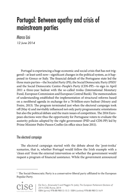 Portugal: Between Apathy and Crisis of Mainstream Parties Marco Lisi 12 June 2014