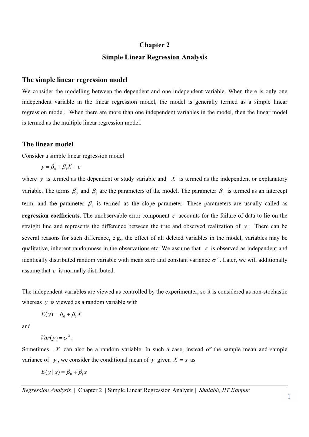 Chapter 2 Simple Linear Regression Analysis the Simple