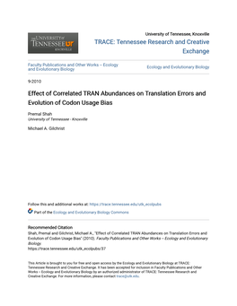 Effect of Correlated TRAN Abundances on Translation Errors and Evolution of Codon Usage Bias